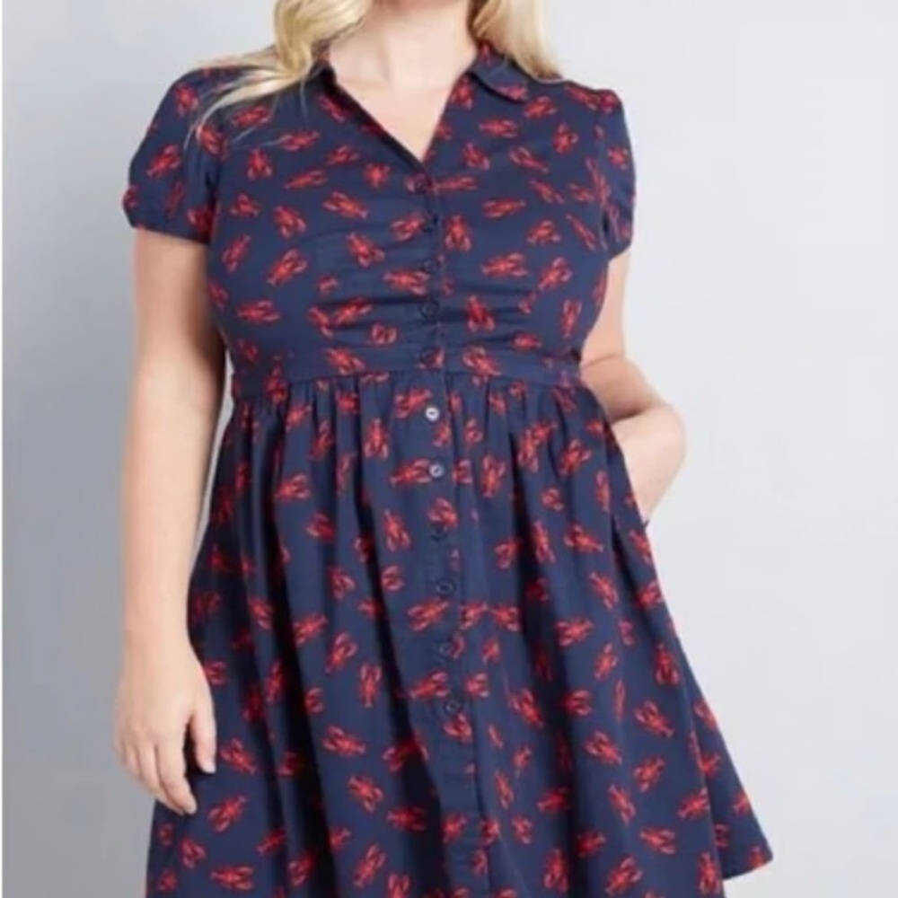 ModCloth Navy Fit and Flare Lobster Print Dress